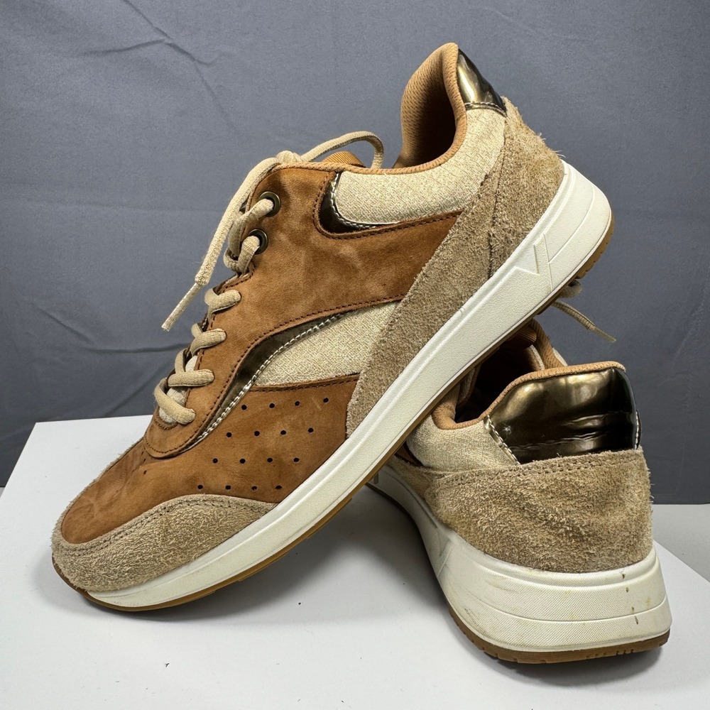 Vionic Nova Sneakers Mens 12 Tan Brown Suede Metallic Orthotic Walking Shoes